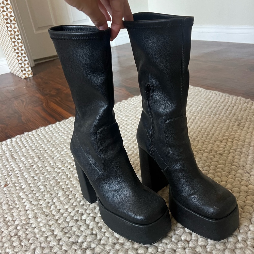 Black heeled platform boots worn once